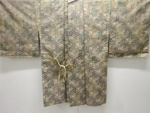 未使用品　籠目に草花模様織出しお召し道中着